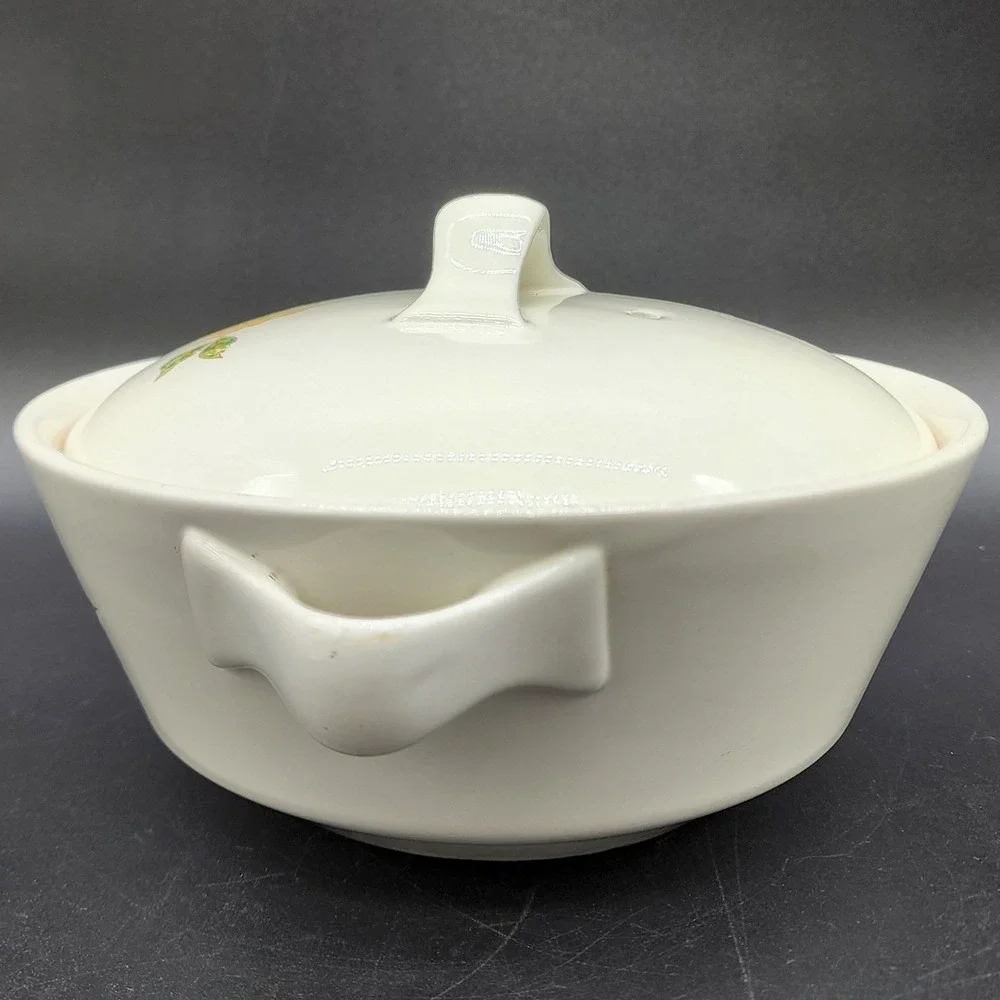 Vintage Sunflower Ceramic Casserole Dish Lid Cream Yellow Floral Cottage MCM